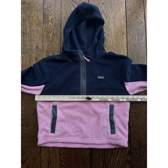 Patagonia Microdini Cropped Hoodie Pullover Fleece New Navy Planet Pink Kids’ XL - Picture 4 of 5